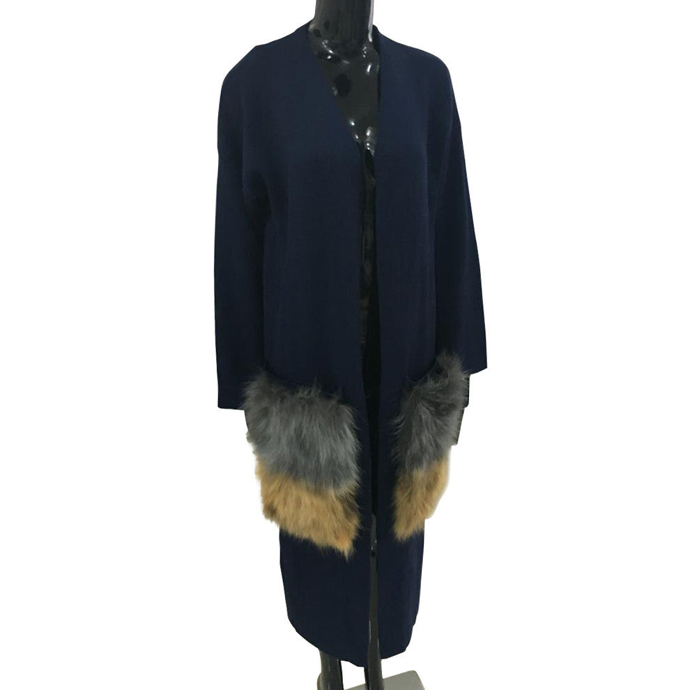 Long cardigan trench coat for women knitwear natural fur big pocket attachable autumn streetwear windbreaker-Dollar Bargains Online Shopping Australia