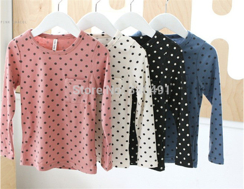 Korean Baby Kids Girl Dots Long Sleeve T-shirt Tops Blouse Tee Shirt 2-7Year - CelebritystyleFashion.com.au online clothing shop australia
