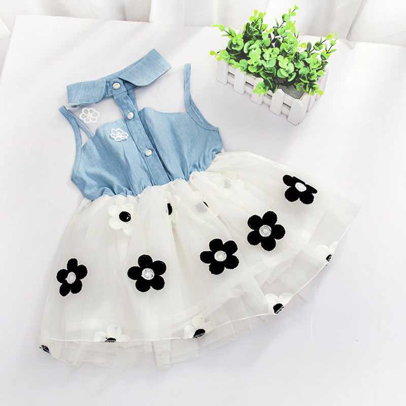 Baby Girl Kid Denim Top Sleeveless Princess Dress Tulle Tutu Mini Dress s01 - CelebritystyleFashion.com.au online clothing shop australia