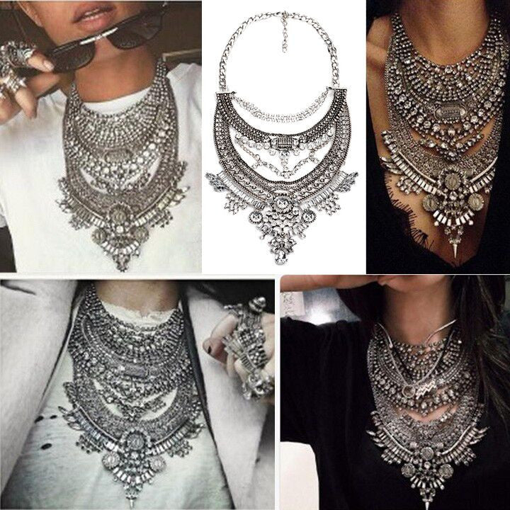 Collar ZA Necklaces & Pendants Vintage Crystal Maxi Choker Statement Silver Collier Femme Boho Big Fashion Women Jewellery - CelebritystyleFashion.com.au online clothing shop australia