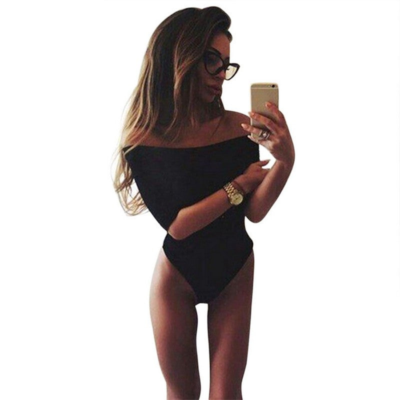 Summer Women Fashion Black White 3/4 Sleeve Tops Sexy Slash Neck Off Shoulder Jumpsuit Bodysuit Clubwear One Piece Jumpsuit-Dollar Bargains Online Shopping Australia