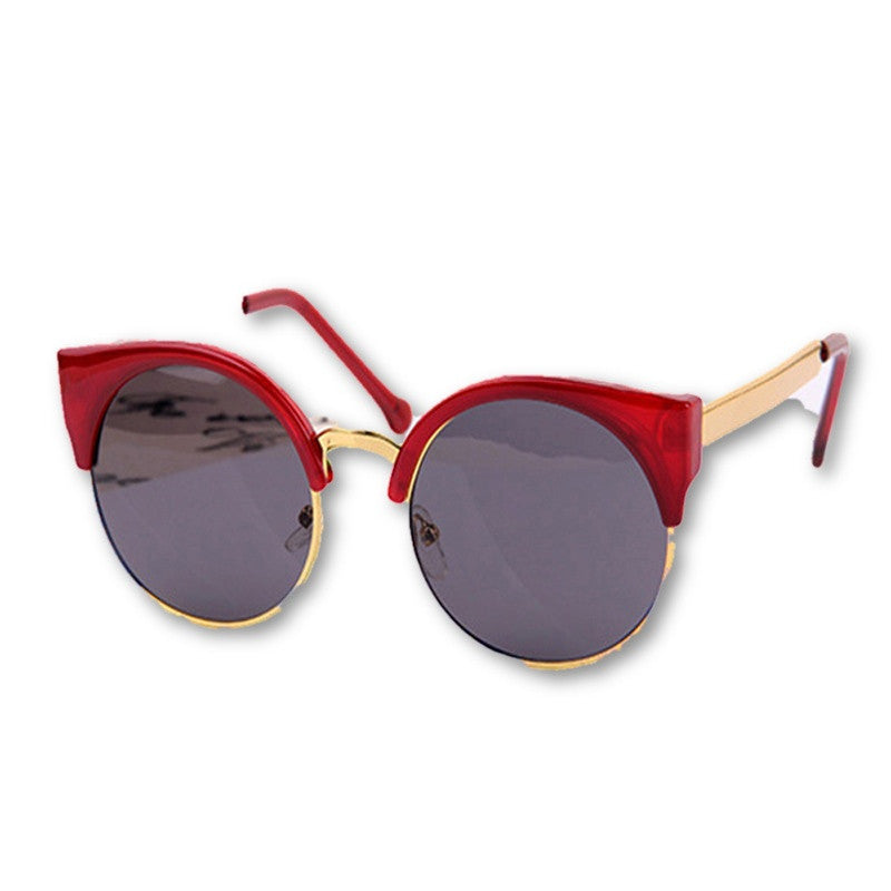 Fashion Retro Designer Women Round Circle Glasses Cat Eye Semi-Rimless Vintage Sunglasses Goggles-Dollar Bargains Online Shopping Australia