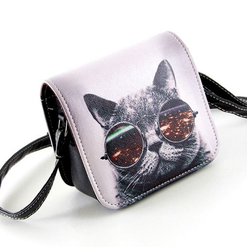 Women PU Leather Cat Wearing Big Glasses Print Shoulder Handbags Bag-Dollar Bargains Online Shopping Australia