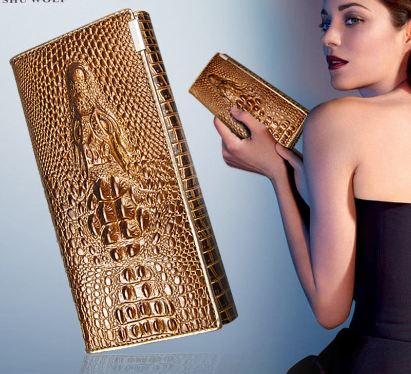 Women Wallet Female Coin Purses Holders Brand Genuine Leather 3D Embossing Alligator Ladies Crocodile Long Clutch Wallets-Dollar Bargains Online Shopping Australia