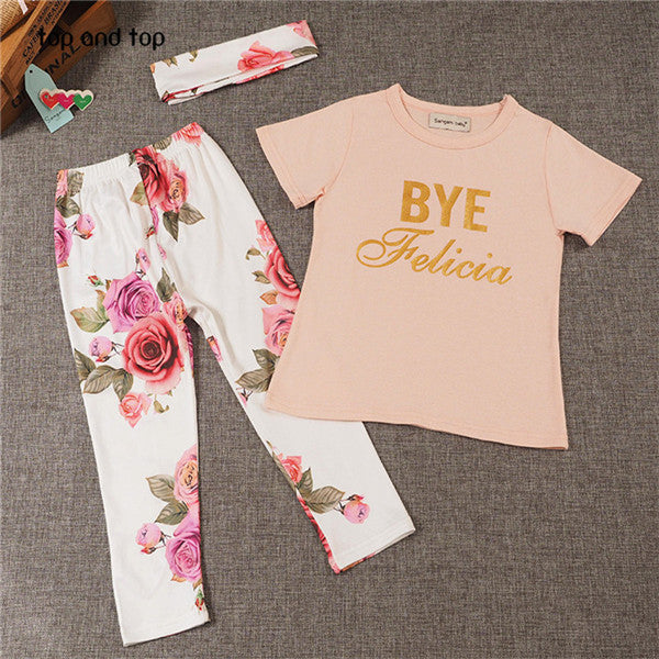 baby girl clothes Flower letter Pattern short sleeve t shirt + pants+scarf 3pcs suit born baby girl clothing set-Dollar Bargains Online Shopping Australia
