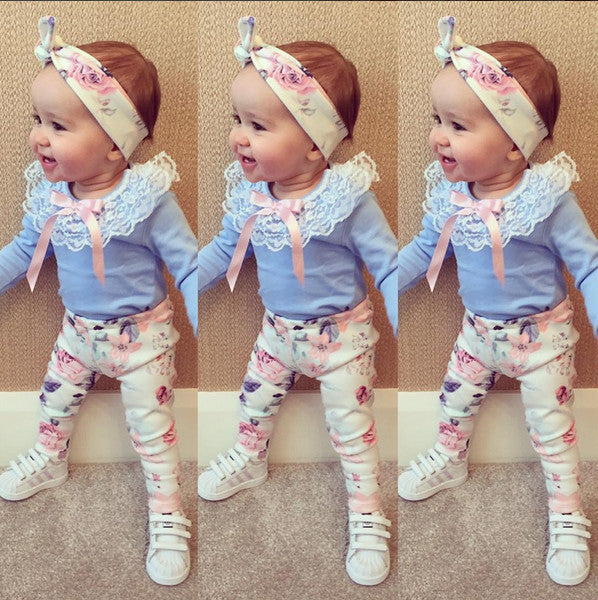 baby girl clothes Flower letter Pattern short sleeve t shirt + pants+scarf 3pcs suit born baby girl clothing set-Dollar Bargains Online Shopping Australia