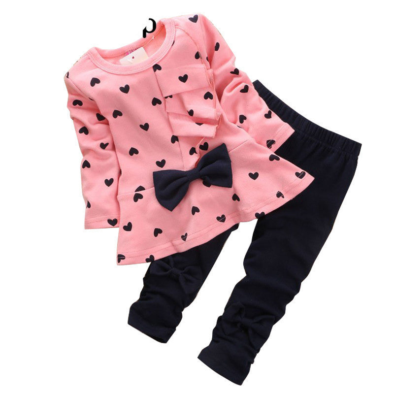 New Baby Girl Set Heart-shaped Print Bow Cute 2PCS Kid Set T shirt + Pants Cute Princess Kids Clothing Set Newborn Clothing - CelebritystyleFashion.com.au online clothing shop australia