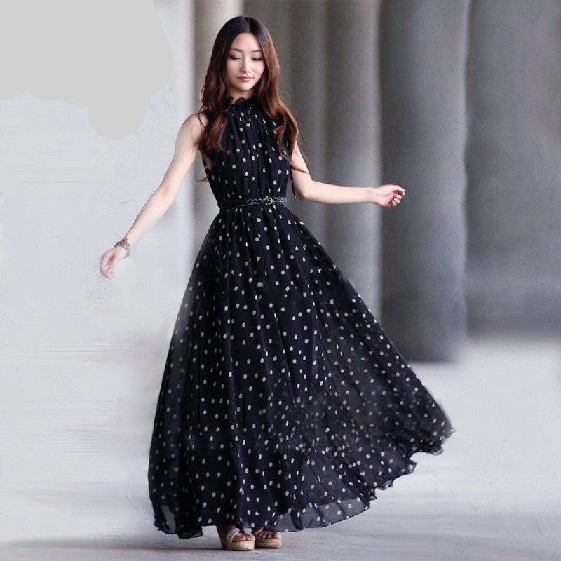 Fashion Women's polka dots Maxi dress long Casual Summer Beach Chiffon Party Dresses style - CelebritystyleFashion.com.au online clothing shop australia
