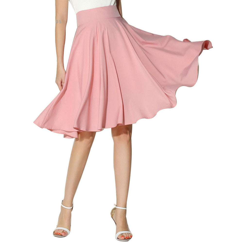 Midi Skirt Summer Women Clothing High Waist Pleated A Line Skater Vintage Casual Knee Length Saia Petticoat - CelebritystyleFashion.com.au online clothing shop australia