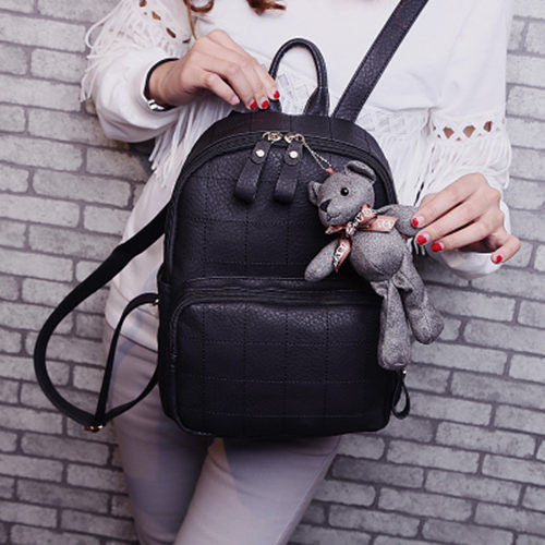 Fashion Small Bear Pendant Girls Schoolbag Nubuck Leather Women Backpack Double Zipper Women Bag Vintage Backpack-Dollar Bargains Online Shopping Australia