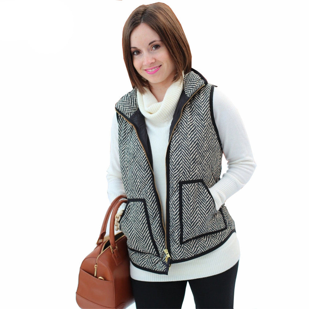 Women Vest Big Pocket Design Winter Sleeveless Women Cotton Casual Ladies Jackets Puffer Herringbone Vest-Dollar Bargains Online Shopping Australia