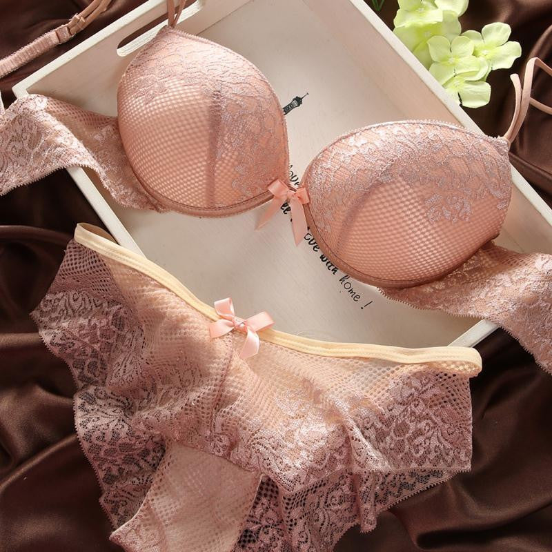 Sexy Women Lace Bra Set Cotton Embroidery Underwear Push Up Bra and Briefs SL16-Dollar Bargains Online Shopping Australia