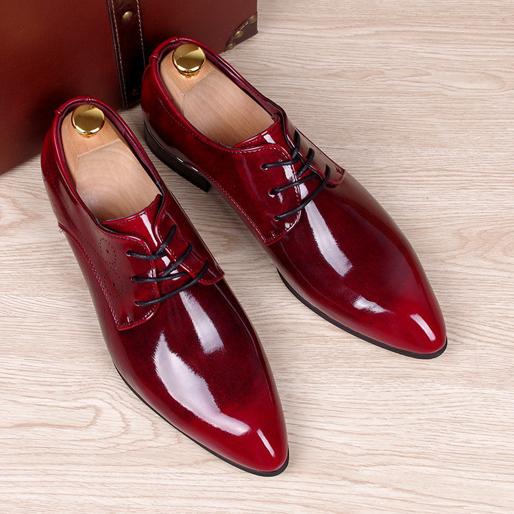 mens business wedding work dress bright genuine leather shoes point toe oxford shoe lace up Korean fashion - CelebritystyleFashion.com.au online clothing shop australia