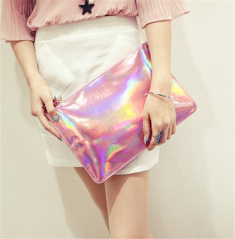 Women Handbags Fashion Women Laser Color Evening Bags Hologram Envelope Silver Pink Clutch HBF38-Dollar Bargains Online Shopping Australia