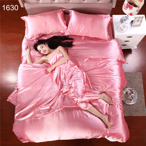 Silk Quilt Black Satin Sheets Bed Linen Cotton Solid Satin Duvet Cover Set King Size Bedsheet 4pcs of Bedding Sets-Dollar Bargains Online Shopping Australia