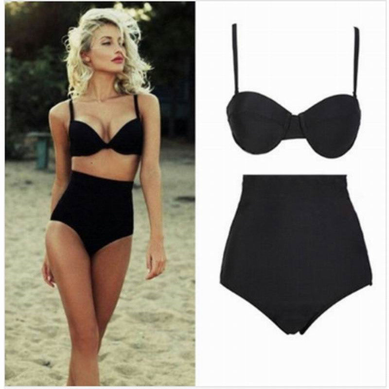 retro black swimsuit underwire push up high waist bikini set sexy women swimwear high waist bathing suits biquni - CelebritystyleFashion.com.au online clothing shop australia