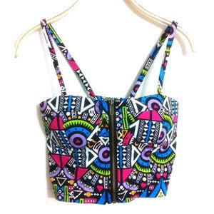 Summer Women Girls Sweet Floral Bustier Padded Zipper Crop Tank Tops Sexy Blouses-Dollar Bargains Online Shopping Australia