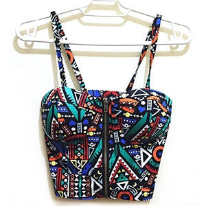 Summer Women Girls Sweet Floral Bustier Padded Zipper Crop Tank Tops Sexy Blouses-Dollar Bargains Online Shopping Australia