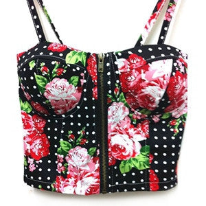 Summer Women Girls Sweet Floral Bustier Padded Zipper Crop Tank Tops Sexy Blouses-Dollar Bargains Online Shopping Australia