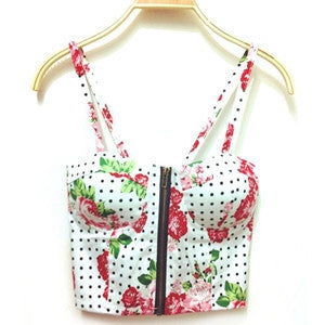 Summer Women Girls Sweet Floral Bustier Padded Zipper Crop Tank Tops Sexy Blouses-Dollar Bargains Online Shopping Australia