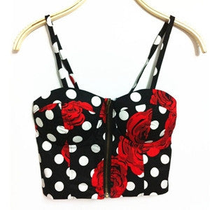Summer Women Girls Sweet Floral Bustier Padded Zipper Crop Tank Tops Sexy Blouses-Dollar Bargains Online Shopping Australia