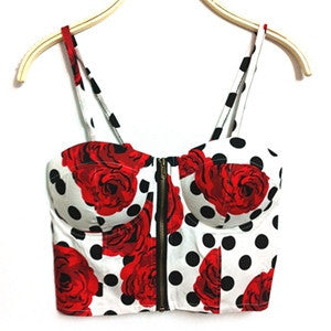 Summer Women Girls Sweet Floral Bustier Padded Zipper Crop Tank Tops Sexy Blouses-Dollar Bargains Online Shopping Australia