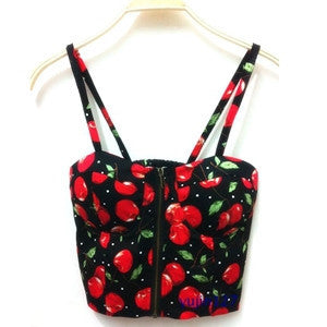 Summer Women Girls Sweet Floral Bustier Padded Zipper Crop Tank Tops Sexy Blouses-Dollar Bargains Online Shopping Australia