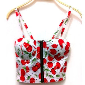 Summer Women Girls Sweet Floral Bustier Padded Zipper Crop Tank Tops Sexy Blouses-Dollar Bargains Online Shopping Australia