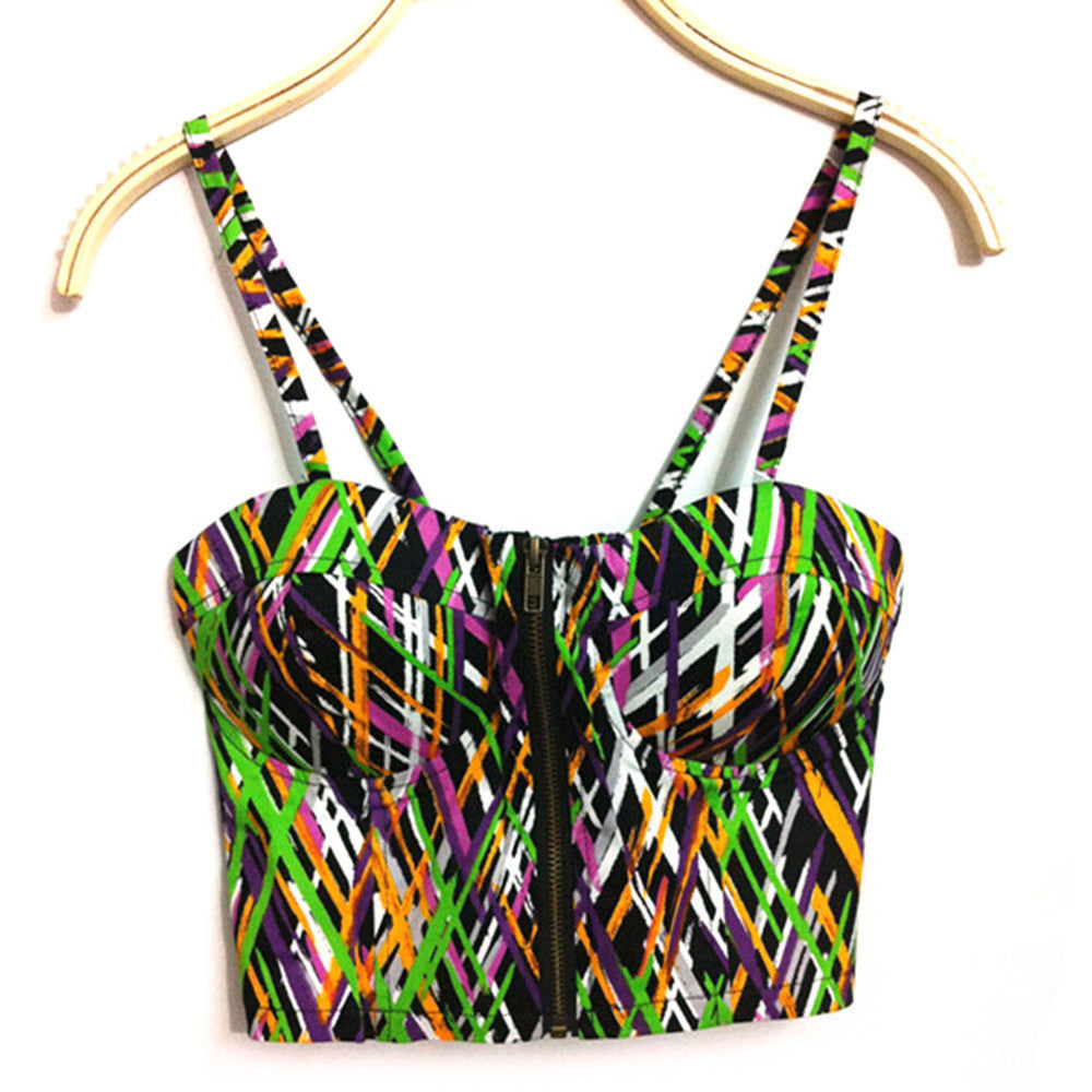 Summer Women Girls Sweet Floral Bustier Padded Zipper Crop Tank Tops Sexy Blouses-Dollar Bargains Online Shopping Australia