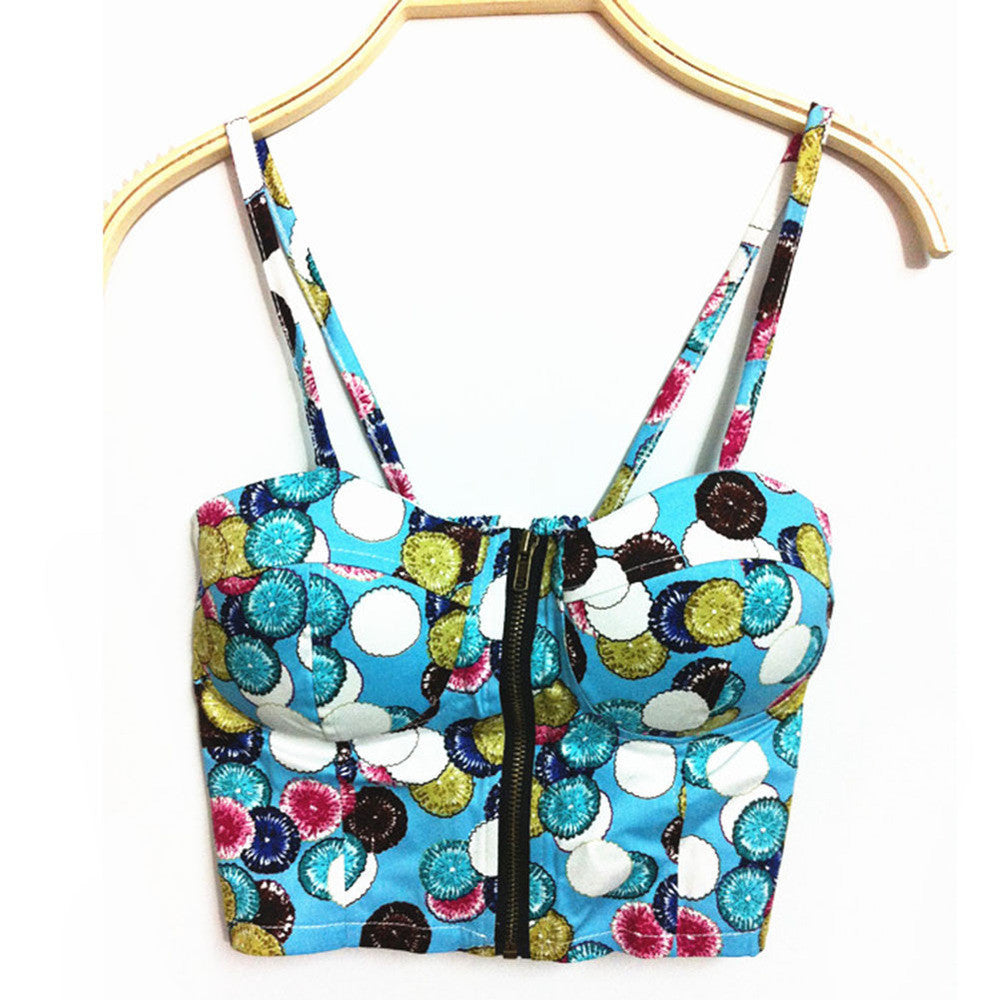 Summer Women Girls Sweet Floral Bustier Padded Zipper Crop Tank Tops Sexy Blouses-Dollar Bargains Online Shopping Australia