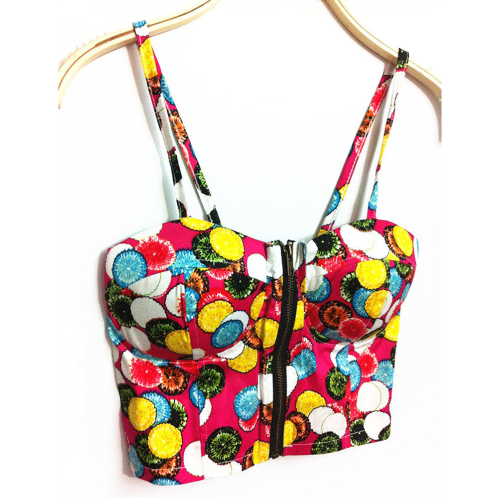 Summer Women Girls Sweet Floral Bustier Padded Zipper Crop Tank Tops Sexy Blouses-Dollar Bargains Online Shopping Australia