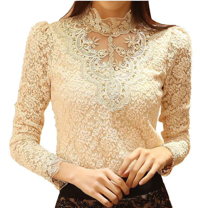 Lace Blouse Elegant Long Sleeve Beaded Bodysuit Women Shirts Crochet Lace Tops Women-Dollar Bargains Online Shopping Australia