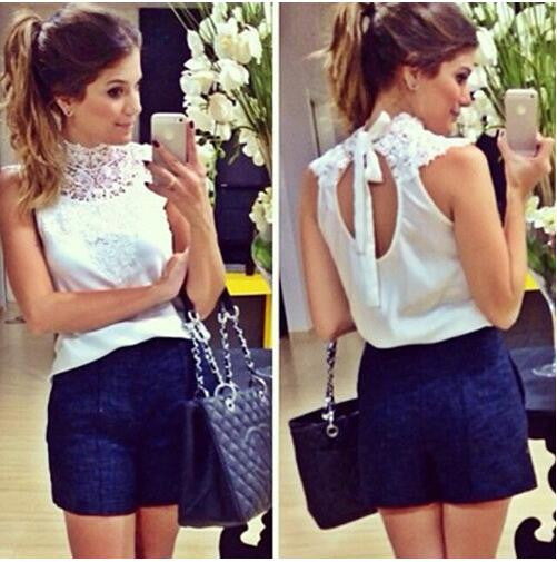 Fashion women White lace blouse sleeveless backless blusas femininas camisas branca feminino feminine shirts festa-Dollar Bargains Online Shopping Australia