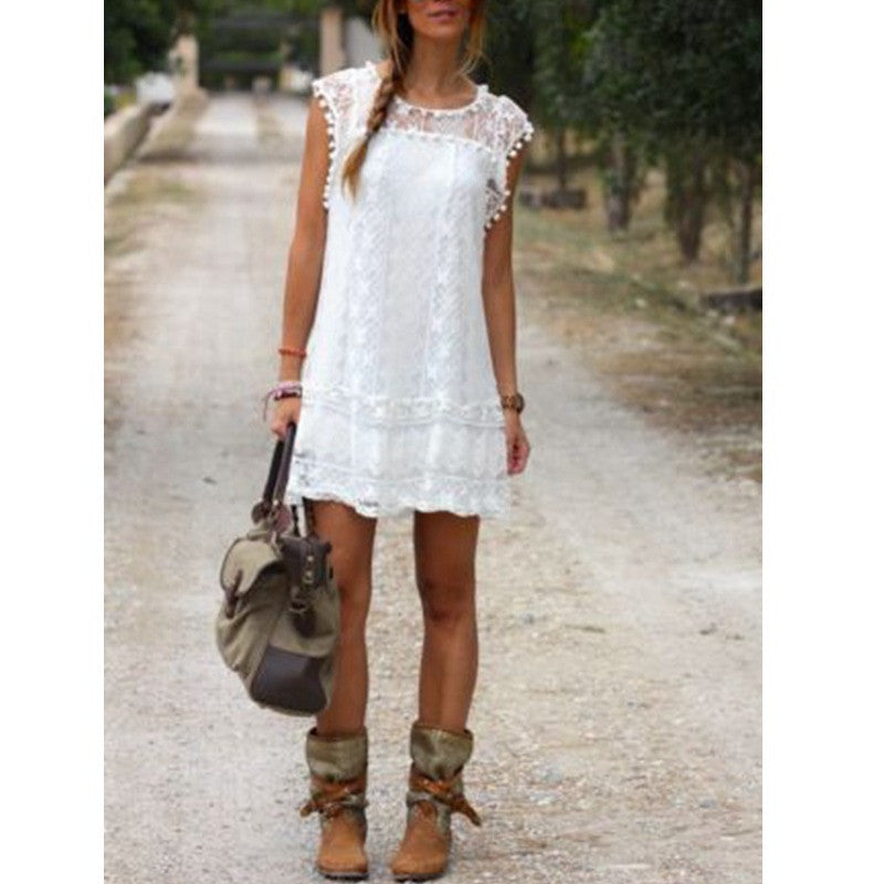 Vestidos Summer Elegant ZANZEA Women Casual Solid Short Sleeve Slim Lace Mini Dress Tops Ladies Sexy White Dress Plus Size - CelebritystyleFashion.com.au online clothing shop australia