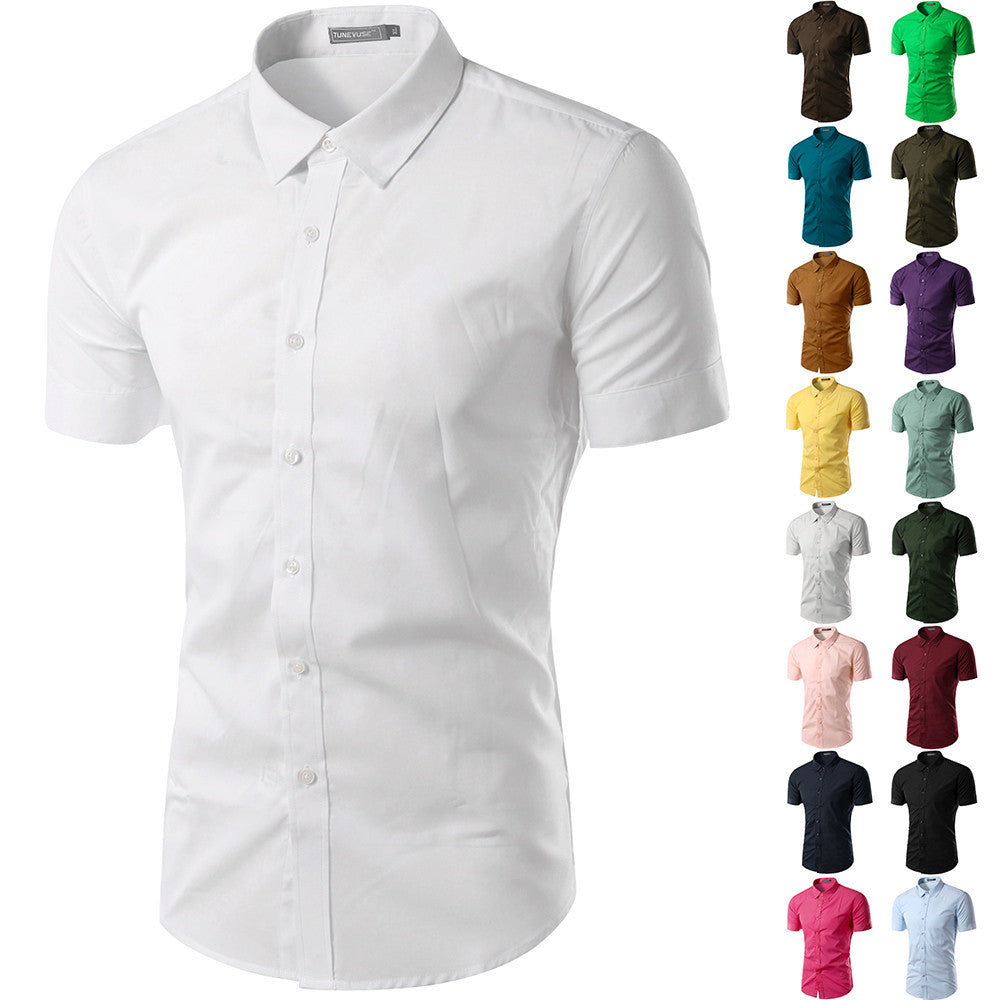 Summer Men's Brand Clothes Turn-Down Collar Short Sleeve Shirts Mens Dress Shirts Slim Fit Solid Color Shirt For Men 6537-Dollar Bargains Online Shopping Australia