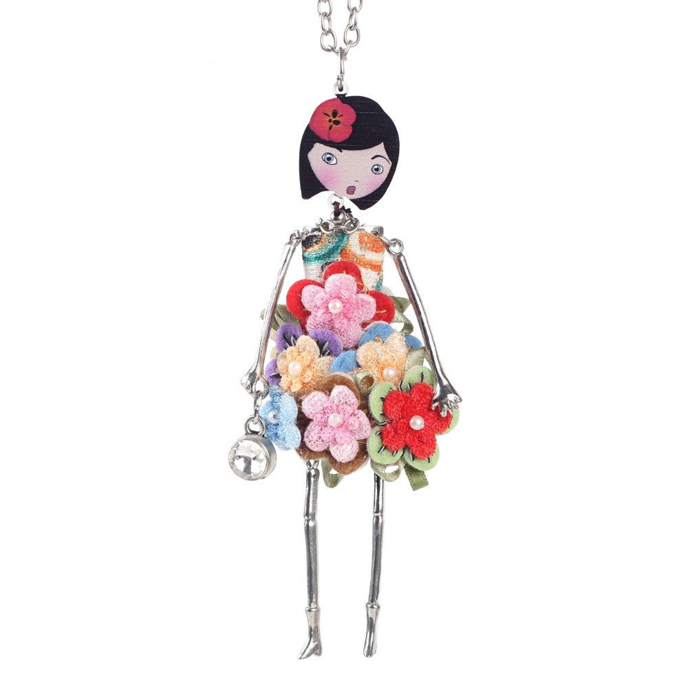 Bonsny doll Necklace Dress Trendy Long Chain New Acrylic Alloy For Girl Women Red Flower Figure Fashion Jewelry Accessories - CelebritystyleFashion.com.au online clothing shop australia