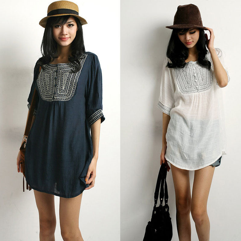 Vintage 70s Mexican Ethnic Floral Embroidered Blouse Tops Tent Dress Hippie Women Vestidos M L Plus size-Dollar Bargains Online Shopping Australia