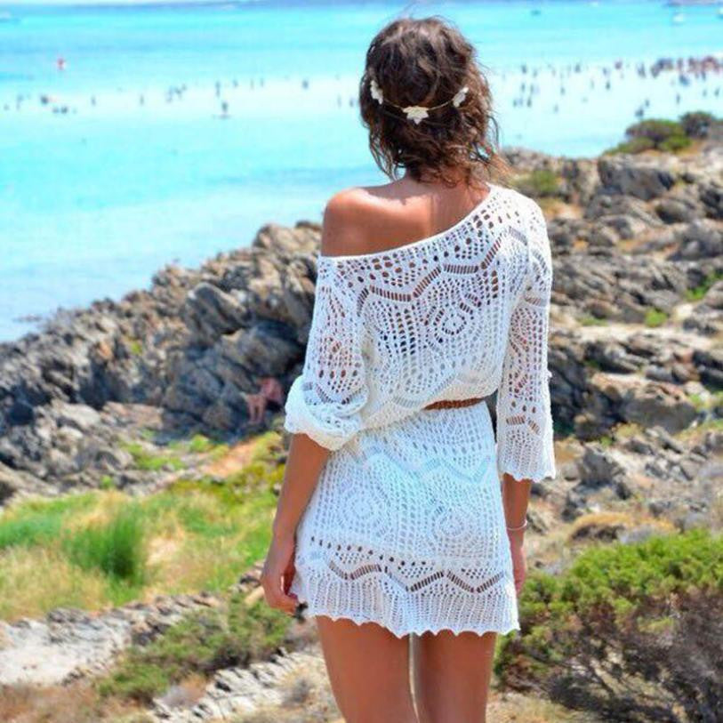 Sexy Women Hollow Out White V Neck Mini Lace Dress Beach Party Elegant Dresses With Belt lady vestidos - CelebritystyleFashion.com.au online clothing shop australia