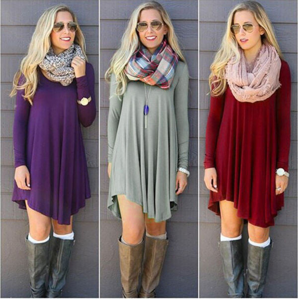 Fashion Clothes Women Autumn Winter Dress Female Cotton O-neck Long Sleeve Mini Woolen Dresses-Dollar Bargains Online Shopping Australia