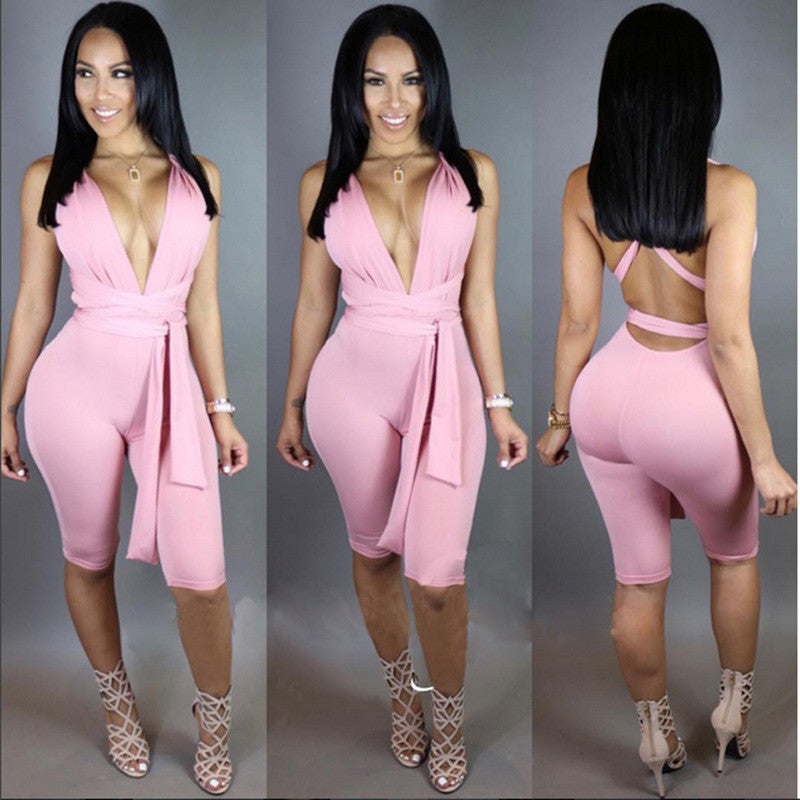 Backless Deep Plunge Wrap Jumpsuit Bodysuit Playsuit -  - 3