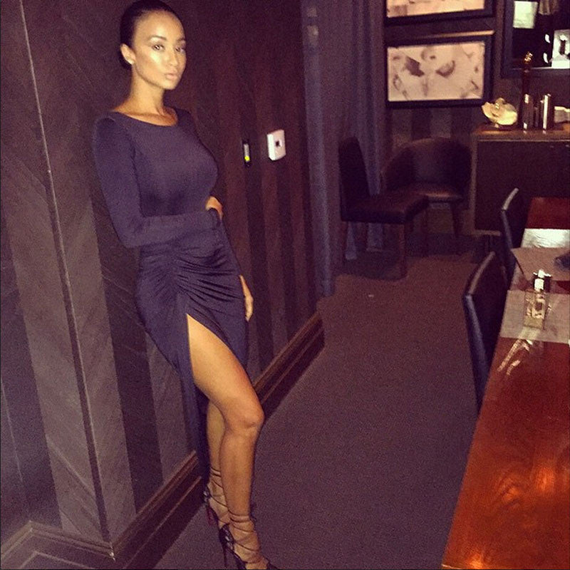 Backless Slit Long Sleeve Maxi Dress -  - 2