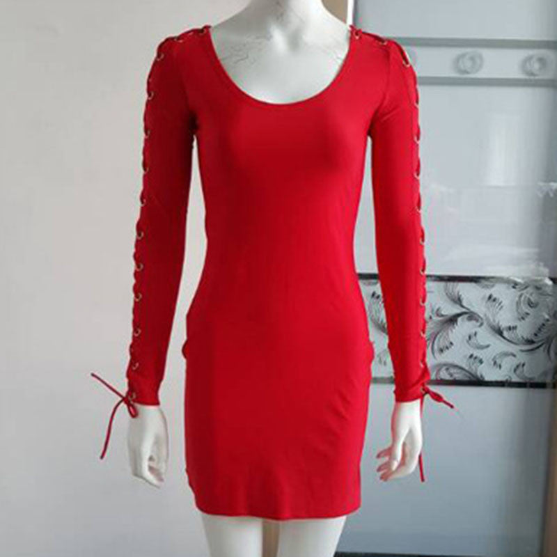 Rivet Criss Cross Patchwork Tight Dress -  - 5