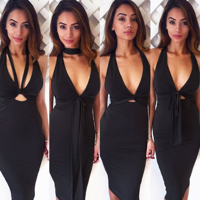 Deep V Neck Sleeveless Slim Party Dress - CELEBRITYSTYLEFASHION.COM.AU - 2