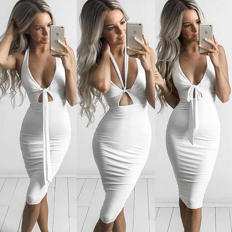 Deep V Neck Sleeveless Slim Party Dress - CELEBRITYSTYLEFASHION.COM.AU - 4