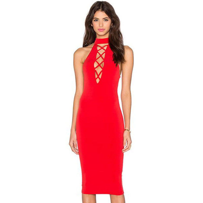 Tie Up Party Sexy Criss-cross Sleeveless Bandage Dress - CELEBRITYSTYLEFASHION.COM.AU - 3