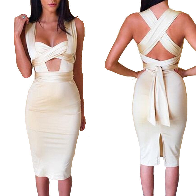 Sleeveless Extra-long Straps Dress Front Cross Cut Out - CELEBRITYSTYLEFASHION.COM.AU - 2