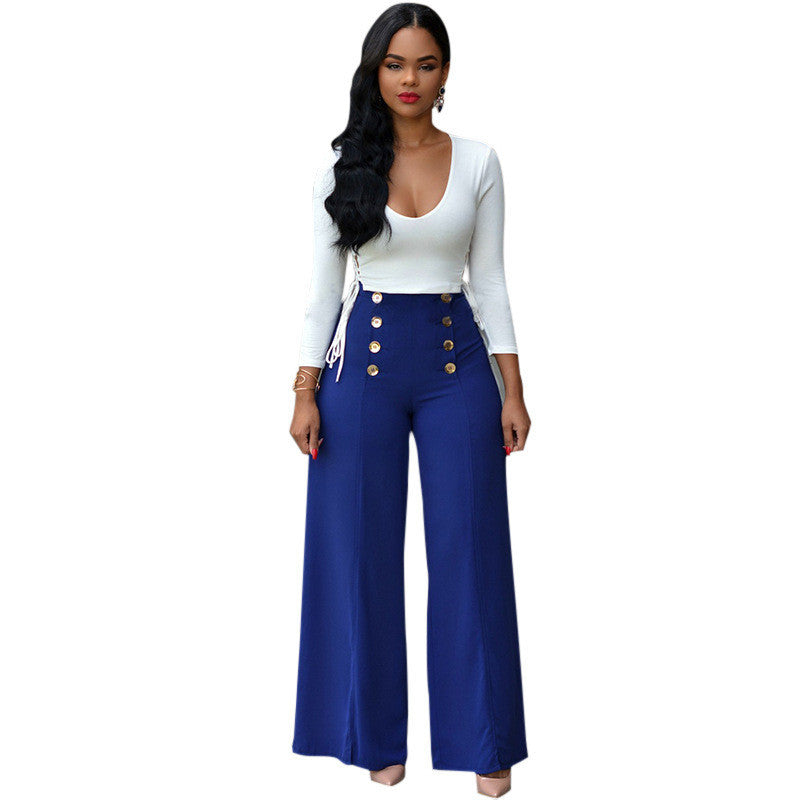 Two Piece Outfit Bodysuit Jumpsuit Long Wide Pants 2 Piece Set Button Criss Cross Playsuit - CELEBRITYSTYLEFASHION.COM.AU - 3