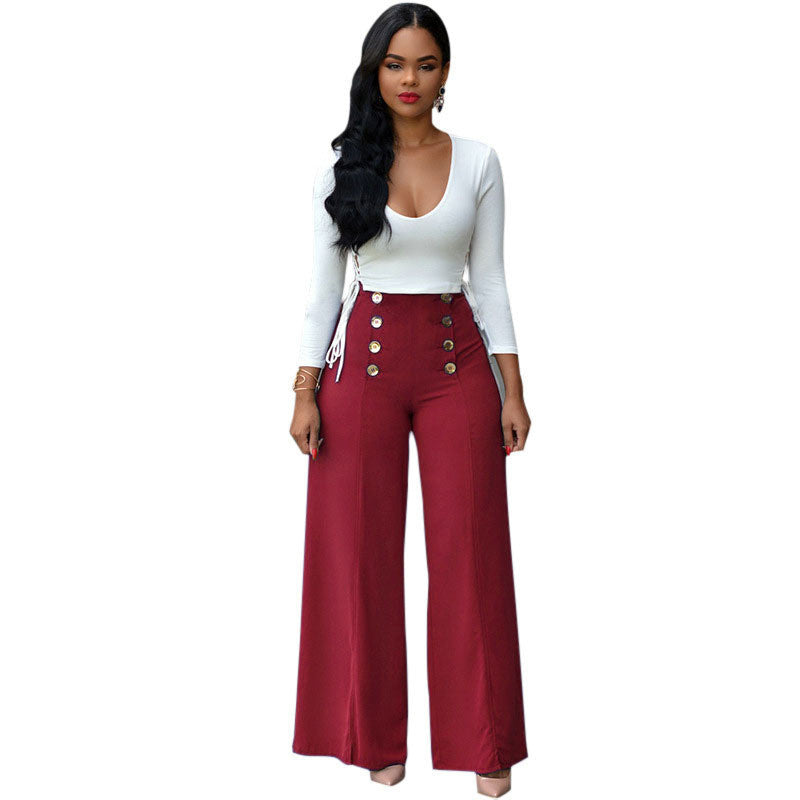 Two Piece Outfit Bodysuit Jumpsuit Long Wide Pants 2 Piece Set Button Criss Cross Playsuit - CELEBRITYSTYLEFASHION.COM.AU - 4