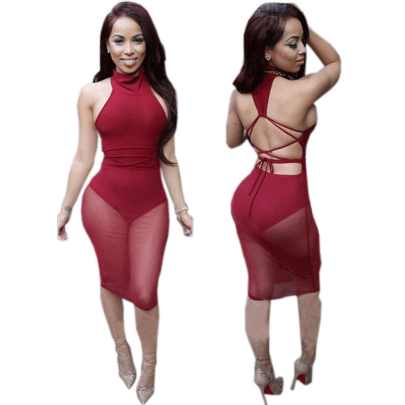 Backless Sexy Dress String Tie Up Mesh Sheer Party Dress - CELEBRITYSTYLEFASHION.COM.AU - 2