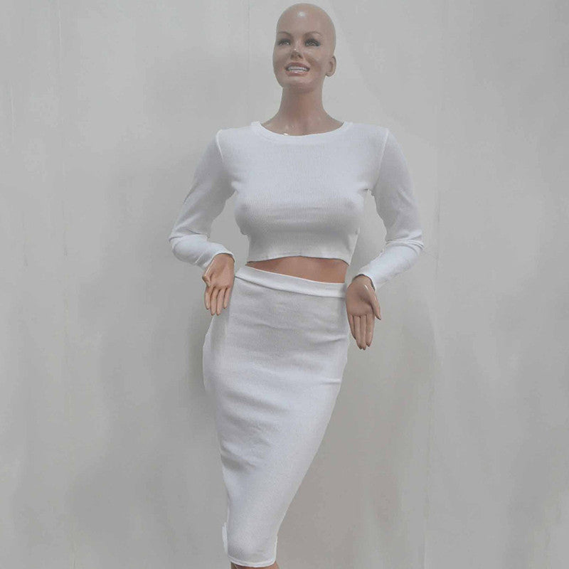 Two Piece Outfit Knitted Winter Bandage Elastic Dress - CELEBRITYSTYLEFASHION.COM.AU - 4